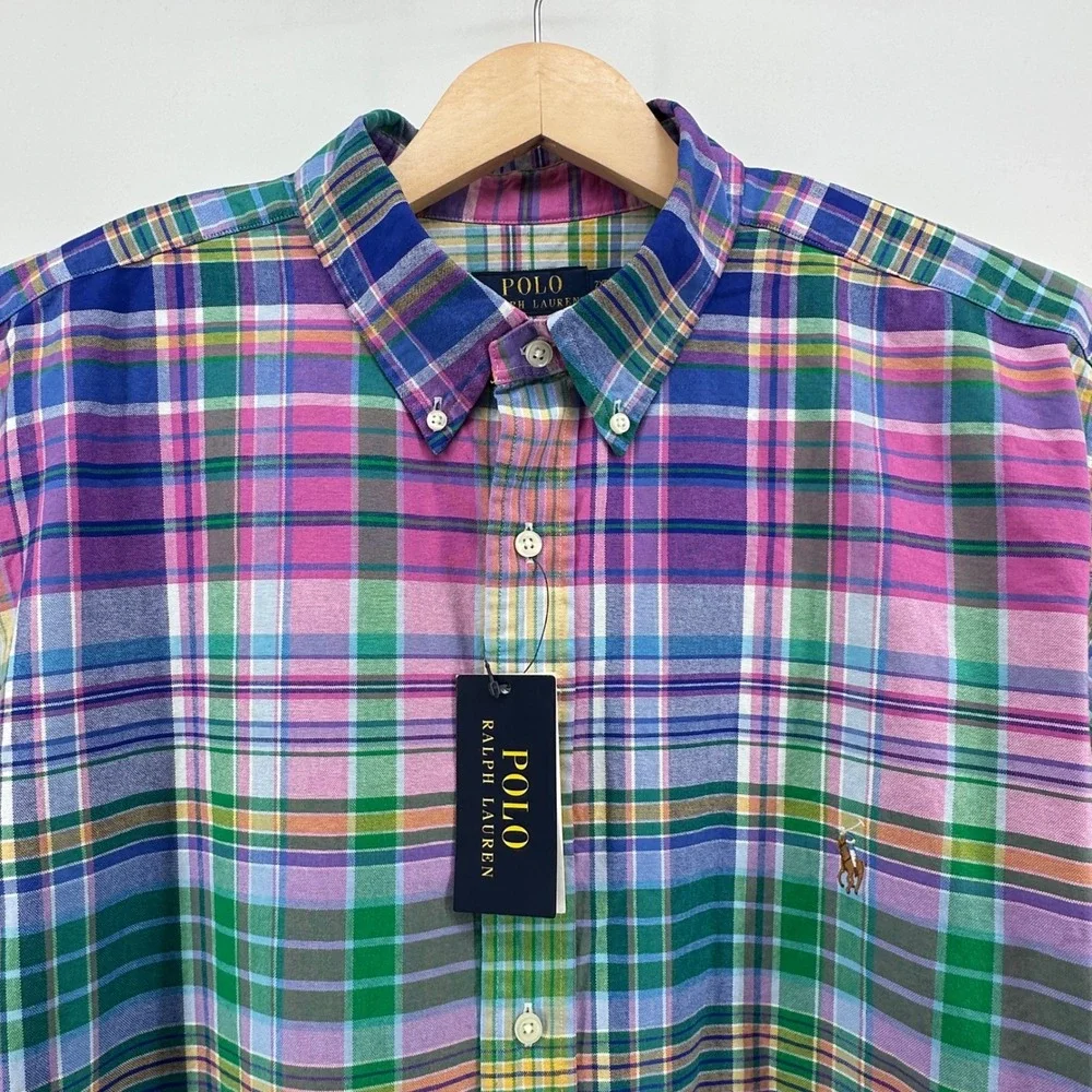 NWT Polo Ralph Lauren Mens 2XB Plaid Button Performance Multi Color New